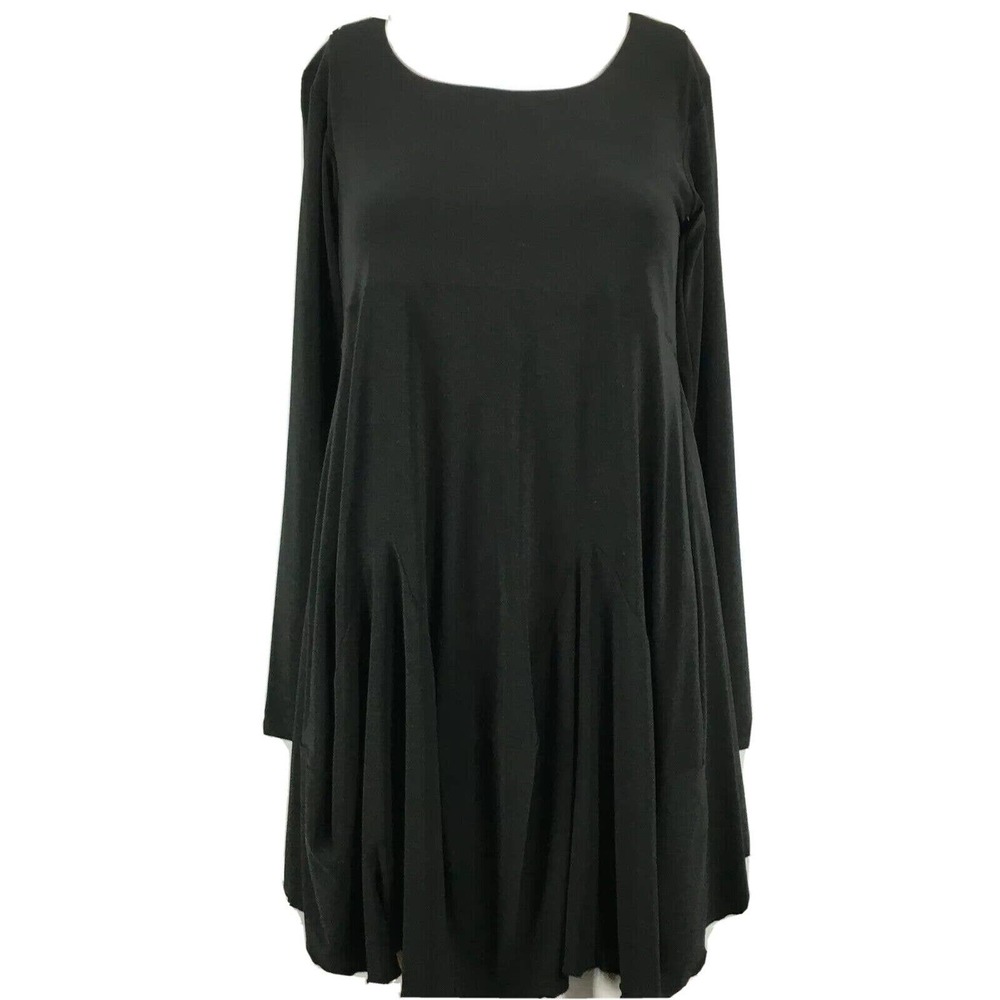 Sympli Best Dress Womens Sz 6 Black Trapeze Flowy Stretch Knit Long Sleeve Shift